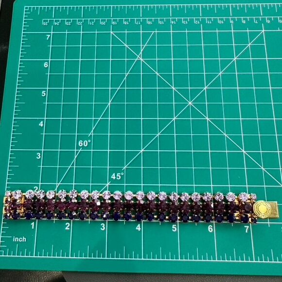Coach 3 Row Purple Rhinestone Crystal Fancy Statement Bling Bracelet 7" - Picture 8 of 12